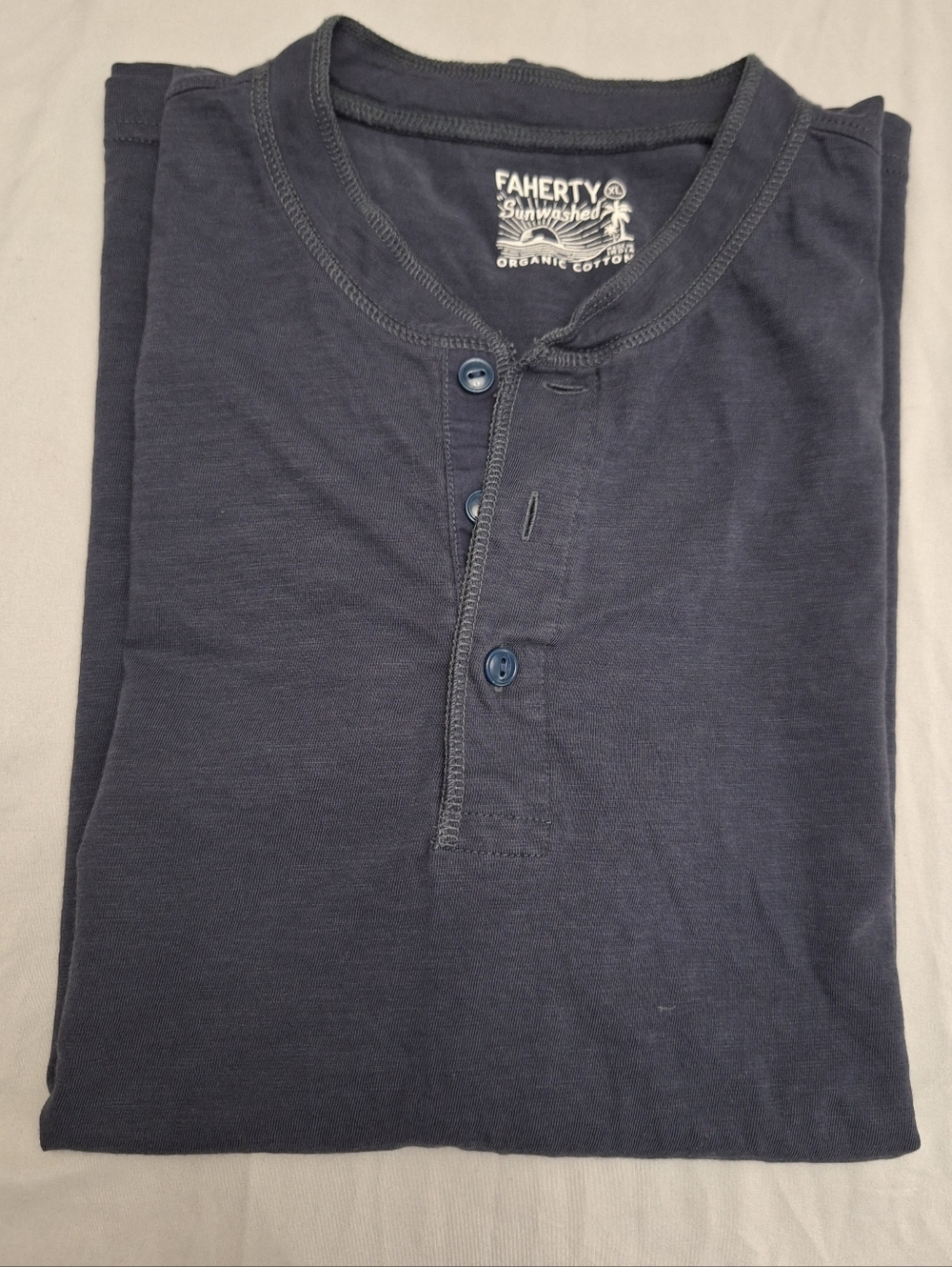 Faherty Navy Henley Shirt - Men's Organic Cotton